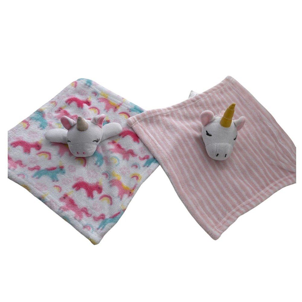Azzure Home Baby Unicorn Security Blanket Lovey Set Pink Stripes Rainbow‎ 2 Pack